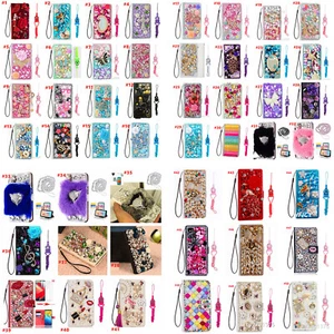 Girly Wallet Leather Phone Case Bling Diamonds Women Sparkly Cover With Lanyards - Picture 1 of 28