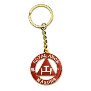 Royal Arch Round Masonic Key Chain - [Red & Gold][1 1/2'' Diameter] - Picture 1 of 1