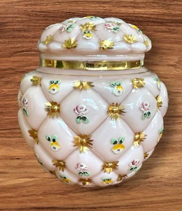 Vintage Consolidated Glass - Hand Painted Pink Quilted Jar with Gold & Pink Trim - Picture 1 of 2