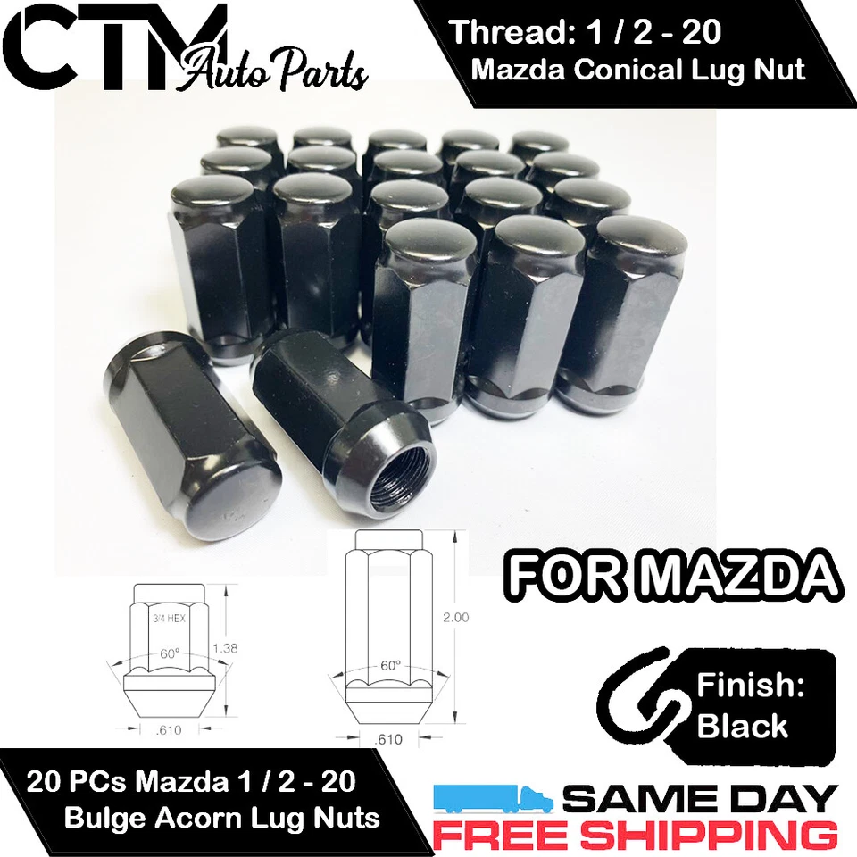 20 PIEZAS MAZDA NEGRO 1/2-20 TUERCA DE RUEDA ABULTAMIENTO BELLOTA ASIENTO CÓNICO APTO CAMIÓN MAZDA Foto 1 de 2
