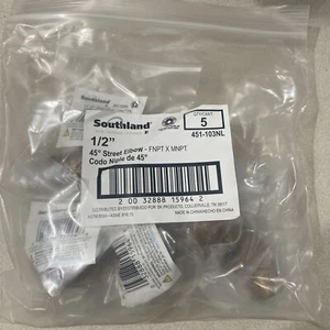 Southland 1/2” 45 Angle Street Elbow - FNPT X MNPT QTY 5 - Picture 1 of 5