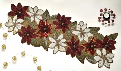 Christmas Beaded Table Runner Centerpiece Dinning Table Cover Luxury Home Décor - Image 1 of 4