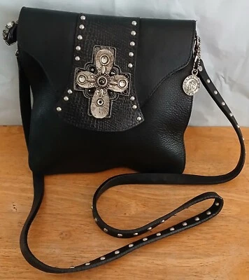 Leatherock Crystaled Studded BLK Leather Bag With Abundance & Prosperity Amulet  - Image 1 of 4