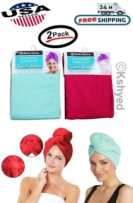 Toallas Turbante Twist Cabello Secado Rápido Microfibra Baño Cabello Envoltura Gorra Sombrero (Paquete de 2) Foto 1 de 4