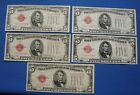 *NICE LOT OF (5) 1928 SERIES $5.00 RED SEAL TREASURY NOTES - ESTATE FRESH*