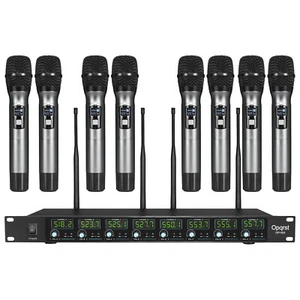 Wireless Microphone System 8 Handheld Metal Dynamic Mic UHF Church School Party - Picture 1 of 7