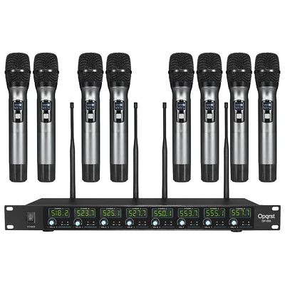 Wireless Microphone System 8 Handheld Metal Dynamic Mic UHF Church School Party - Image 1 of 4