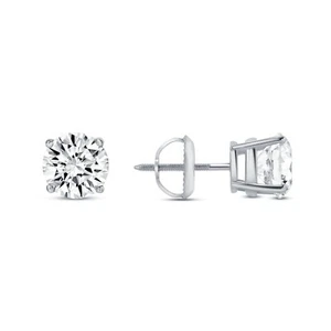 3 Ct Round Earrings Studs Solid 950 Platinum Brilliant Cut Screw Back Basket - Picture 1 of 3