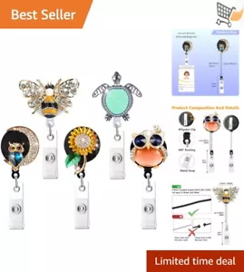 Bling Rhinestone Badge Reels - 5 Cute Cartoon ID Holders for Nurses & Teachers - Picture 1 of 9