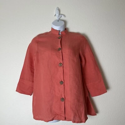 Blusa Top Mujer NEIMAN MARCUS EXCLUSIVE M 100% Lino Manga 3/4 Foto 1 de 4