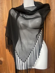 Schwarz Transparent Fransen Schal Halstuch Abendschal Gothic Style KOSTENLOSER VERSAND - Bild 1 von 6