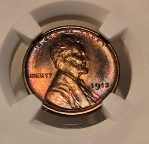 1913 Lincoln Wheat, NGC MS 64 RB, Beautiful Toning And Color - Picture 1 of 6