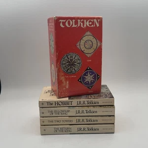 J.R.R. Tolkien Red Box Set Hobbit + LOTR Trilogy Lot 4 Ballantine Vintage 1970s - Picture 1 of 13