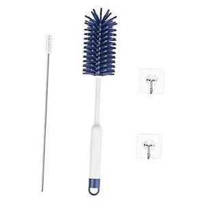 Silicone Bottle Brush Straw Cleaner with Transparent Hooks, Long Black Blue - Picture 1 of 7