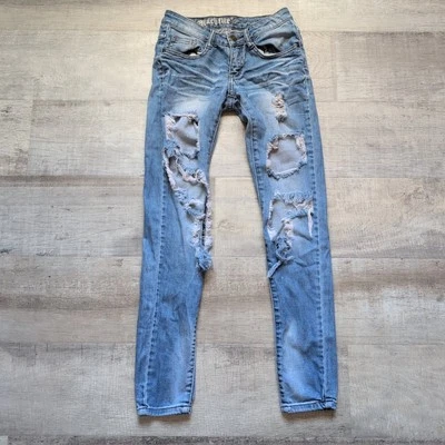 Machine Nouvelle Mode Jeans Women SZ 0 25" Blue Denim Distressed Skinny Low-Rise - Image 1 of 4