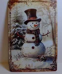 Snowman Winter Scene Tin Sign Christmas Decor 12x8 Metal Wall Art - Picture 1 of 3