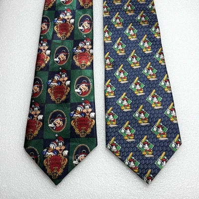 Vtg 90's Lot of 2 Disney Neck Ties The Disney  Mickey Unlimited  1 Silk Handmade Foto 1 de 4