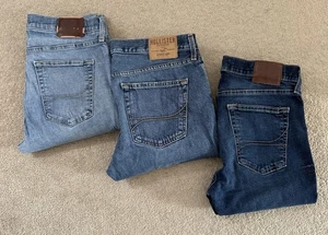 3 pair bundle - Mens Hollister Jeans, W34, L32 - dark, medium and light blue - Picture 1 of 3