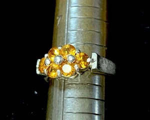 Sterling Silver 925 Citrine Cluster Ring Size 8 Vintage Estate CI Thailand - Picture 1 of 7