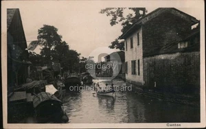 China RPPC Canal Scene with Boats Buildings,Canton Real Photo Post Card Vintage - Picture 1 of 2