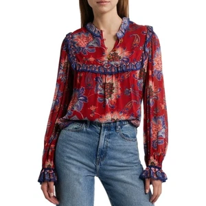 Farm Rio Luang Langarm Popover Top XS Boho Chic Bluse Innenfutter inklusive - Bild 1 von 10