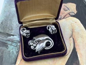 Broche y pendientes vintage Georg Jensen de ley con diseño de tulipán - Imagen 1 de 6