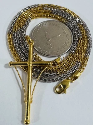 "Collar conjunto cruz oro real fino 22K 916 21,5""/22"" largo 13,57 g 3, mm" Foto 1 de 4