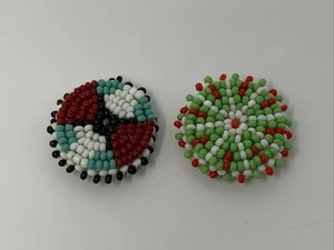 Vintage Button Covers Native American Handmade Beads Colorful Set Of 2 - Picture 1 of 7