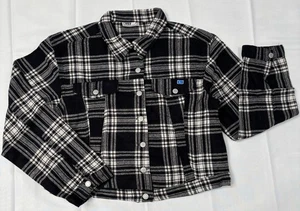 Women’s Ishu London Cropped Black/White Checked Button-Up Shirt Jacket UK Small - Picture 1 of 5