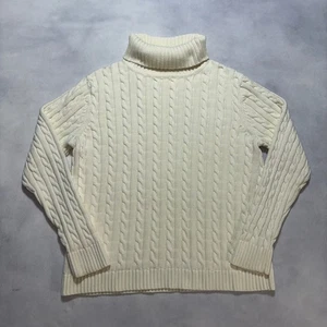 LL Bean Rollkragen Pullover Damen XL weiß elfenbein Grobstrick Zopfmuster 100% Baumwolle - Bild 1 von 7