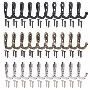 10pcs Hanging Metal Single Hook Clothes Hat Coat Robe Wall Door Hangers Hooks US - Picture 1 of 15