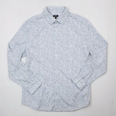 Camisa Express Masculina Grande Branca Azul 1MX Extra Fina Botão para Baixo Estampa Micro Ponto - Imagem 1 de 4