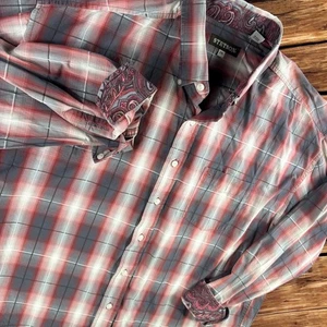 Stetson Plaid Shirt Men 2XL Long Sleeve Shirt Flip Cuff Western Cowboy Rodeo - Picture 1 of 11