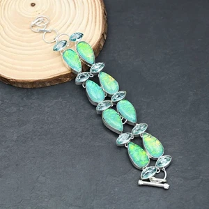 Bracciale gioiello in argento sterling 925 con topazio blu opale tripletta ve... - Foto 1 di 6