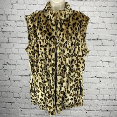 Chaleco Bagatelle Tostado Leopardo Imitación Piel Cremallera Tejido Trasero Bolsillos Talla Mediana M Foto 1 de 4