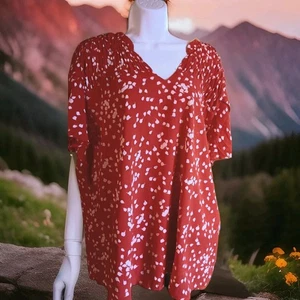 Neu mit Etikett rot/weiße Punkte Dokotoo Bluse Flatter S/Ärmel oben gerafft/V-Ausschnitt XXL  - Bild 1 von 5