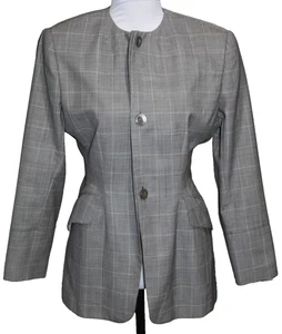 Isaac Mizrahi Vintage 90s Pure Wool 3-Button Blazer Gray Plaid Lined USA Women 4 - Picture 1 of 9