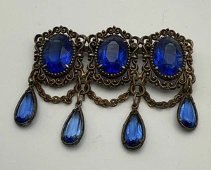 Spilla pendente vintage in vetro blu ceco - Foto 1 di 6