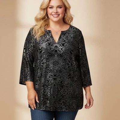 Top de terciopelo Violet & Claire Burnout para mujer talla 2X negro azul hielo fiesta caprichoso Foto 1 de 4