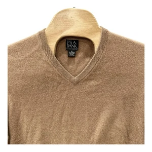 Jos A Bank 100% Cashmere Sweater Mens M Tan V Neck Executive Collection Soft - Picture 1 of 7