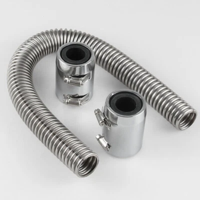 24in Car Radiator Coolant Water Hose Kit W/Caps/Cover Stainless Steel Accessory  - Image 1 of 4