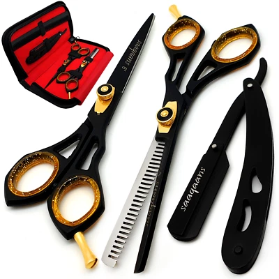 SAAQAANS Professional Hairdressing Scissors Set 6" Barber Hair Cutting Sharp Razor Shears