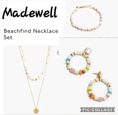 Conjunto de collar, pendientes y tobillera Madewell coral neón multi y oro vintage. Nuevo con etiquetas Foto 1 de 4