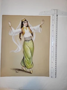 Harem girl belly dancer gouache on board Peri Tucker Illustration  Akron Ohio - Picture 1 of 5
