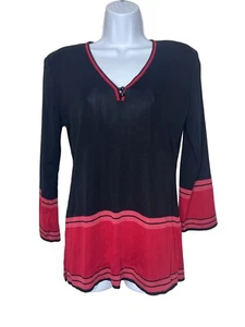 Exclusively Misook Women's Black & Red V-Neck Long Color Block Sweater Size XS - Picture 1 of 6