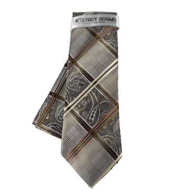 Stacy Adams Men's Tie Hanky Charcoal Gray Bone Melon Beige Hand Made 3.25" Wide - Image 1 of 4