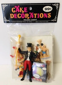 Vintage Cake Decorations Circus Set w/ Candles Ringmaster NEW Hong Kong 1970s - Picture 1 of 9
