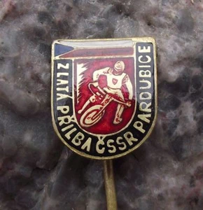 Antique Pardubice Golden Helmet Motorbike Classic Czech Speedway Race Pin Badge - Picture 1 of 8