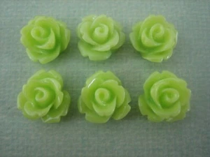 Mini Roses Cabs Neon Green Mini Rose Cabochons 10mm Resin Flowers 6 pcs - Picture 1 of 3