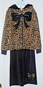 Girls 2-Piece Hooded Leopard Print Velour Casual Jacket Pants Set, Size 5, NWOT - Picture 1 of 2
